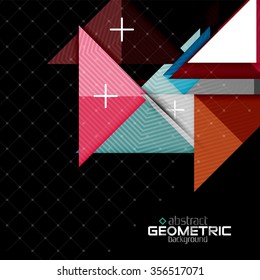 Colorful geometric shapes with texture on black. Modern futuristic abstract design template. Vector illustration