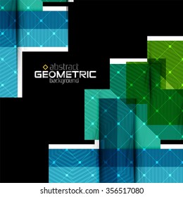 Colorful geometric shapes with texture on black. Modern futuristic abstract design template. Vector illustration