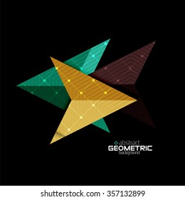 Colorful geometric shapes with texture on black. Modern futuristic abstract design template. Vector illustration