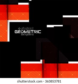 Colorful geometric shapes with texture on black. Modern futuristic abstract design template