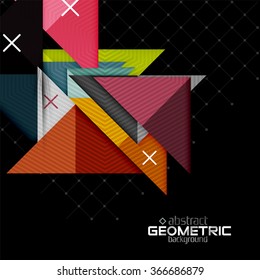 Formas geométricas coloridas con textura sobre negro. Plantilla moderna de diseño abstracto futurista