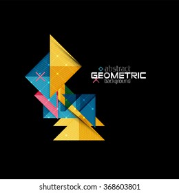 Formas geométricas coloridas con textura sobre negro. Plantilla moderna de diseño abstracto futurista