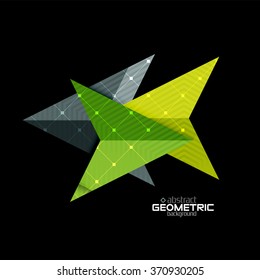 Colorful geometric shapes with texture on black. Modern futuristic abstract design template