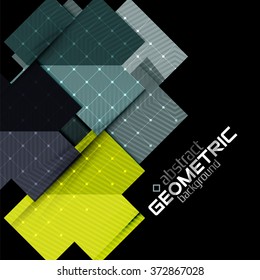 Formas geométricas coloridas con textura sobre negro. Plantilla moderna de diseño abstracto futurista