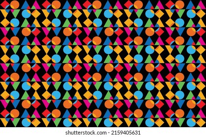 Farbige geometrische Formen, geflieste Muster auf schwarz-dunklem Hintergrund. Geeignet für Design-Vorlage, Design-Element, Bildschirmhintergrund, Hintergrund, Fotostand und Abdeckung.