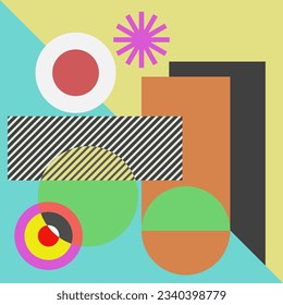 colorful geometric shapes in trendy riso graph print texture style. Vector Christmas Boho elements with riso print texture.