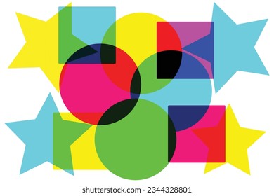 colorful geometric shapes in trendy risograph Playful composition of geometric shapes and lines Traditional printing inspired.