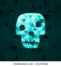 Colorful geometric skull on dark grunge background.
