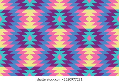 Motif coloré géométrique textile du sud-ouest
Motif géométrique récurrent, vif et audacieux, rappelant les dessins textiles du Sud-Ouest. Zigzags, diamants et rayures en rose, violet, bleu