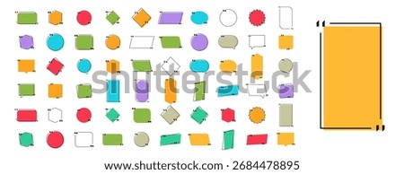 Colorful geometric speech bubbles and abstract frames. Vector callout shapes for text, dialog, poster, social media, and graphic design
