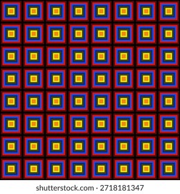 Colorful geometric square pattern texture with repeating symmetrical shapes. Abstract seamless background suitable for wallpapers, textiles, wrapping paper, posters, web design and decorative projects.
