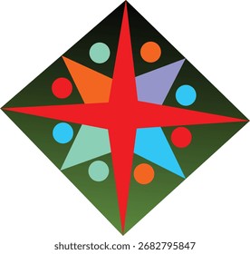 Colorful Geometric Star Compass Vector Illustration