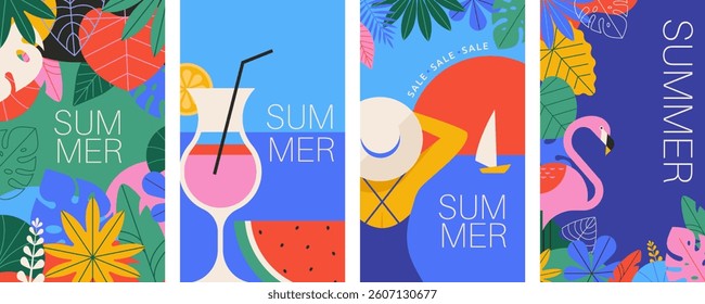 Colorful Geometric Summer Music Festival and Travel Background, poster, banner. Summer time fun concept design promotion design. Vector illustration