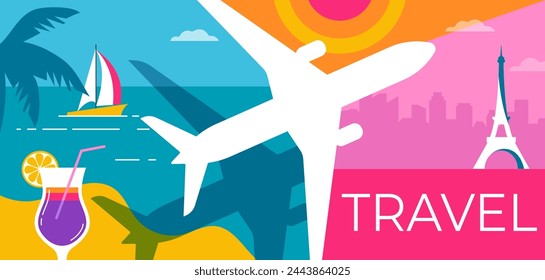 Colorful Geometric Summer and Travel Background, poster, banner. Summer time fun concept design promotion design. Vector illustration