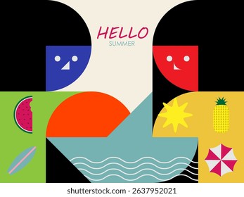 Colorful Geometric Summer vector illustration, education, website. Summer fun concept promotion design