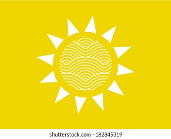 Colorful geometric sun shape symbol described by seamless repetitive vector curvy waves pattern texture background vector graphic illustration isolated on white background