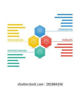 Colorful Geometric Swot Business Diagram Chart. Vector Graphic Illustration Template Isolated On White Background.