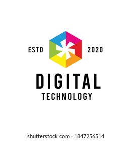 Vector de diseño de logotipo de tecnología geométrica colorida