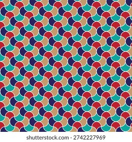 Colorful Geometric Tessellation Pattern – Red, Navy, Teal, Tan Symmetry Design