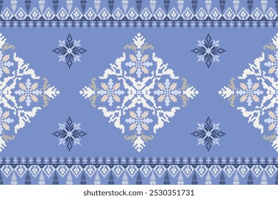 Colorful geometric traditional ethnic pixel art pattern background.Ikat seamless pattern abstract design for fabric print cloth dress carpet curtains and sarong.fabric,batik,Knitwear,Embroidery