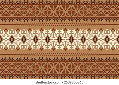 Colorful geometric traditional ethnic pixel art pattern background.Ikat seamless pattern abstract design for fabric print cloth dress carpet curtains and sarong.fabric,batik,Knitwear,Embroidery
