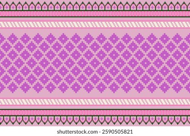 Colorful geometric traditional ethnic pixel art pattern background.Ikat seamless pattern abstract design for fabric print cloth dress carpet curtains and sarong.fabric,batik,Knitwear,Embroidery