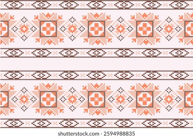 Colorful geometric traditional ethnic pixel art pattern background.Ikat seamless pattern abstract design for fabric print cloth dress carpet curtains and sarong.fabric,batik,Knitwear,Embroidery