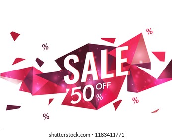 Colorful geometric triangular background card with maple leaf enjoy autumn sales up to 50% off.
