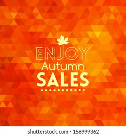 Colorful geometric triangular background card with maple leaf enjoy autumn sales