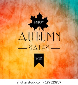 Colorful geometric triangular background card with maple leaf enjoy autumn sales 