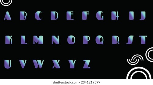 Colorful geometric uppercase alphabet vector set. Black background .Neon color alphabetic set .