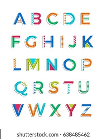 Colorful geometric uppercase alphabet vector design in Memphis style