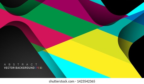 Colorful geometric vector backgrounds that overlap layers on black space for text and background designs
