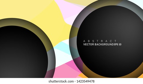 Colorful geometric vector backgrounds that overlap layers on black space circle for text and background designs