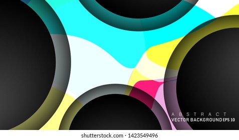 Colorful geometric vector backgrounds that overlap layers on black space circle for text and background designs