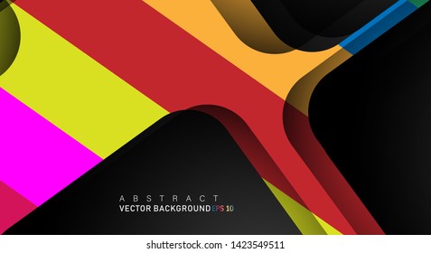 Colorful geometric vector backgrounds that overlap layers on black space for text and background designs
