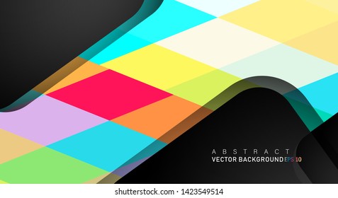 Colorful geometric vector backgrounds that overlap layers on black space for text and background designs