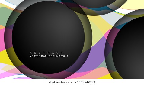 Colorful geometric vector backgrounds that overlap layers on black space circle for text and background designs