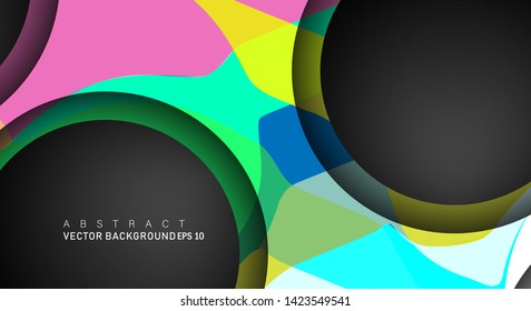 Colorful geometric vector backgrounds that overlap layers on black space circle for text and background designs
