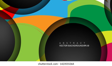 Colorful geometric vector backgrounds that overlap layers on black space circle for text and background designs
