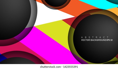 Colorful geometric vector backgrounds that overlap layers on black space circle for text and background designs