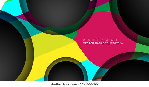 Colorful geometric vector backgrounds that overlap layers on black space circle for text and background designs
