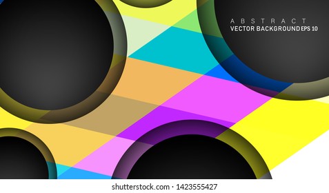 Colorful geometric vector backgrounds that overlap layers on black space circle for text and background designs