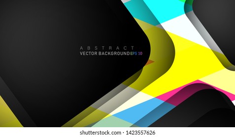 Colorful geometric vector backgrounds that overlap layers on black space for text and background designs