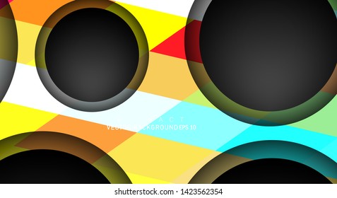 Colorful geometric vector backgrounds that overlap layers on black space circle for text and background designs