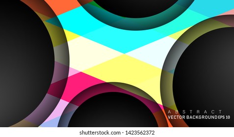 Colorful geometric vector backgrounds that overlap layers on black space circle for text and background designs