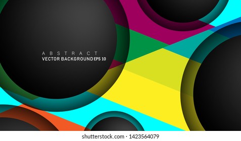 Colorful geometric vector backgrounds that overlap layers on black space circle for text and background designs