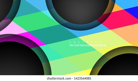 Colorful geometric vector backgrounds that overlap layers on black space circle for text and background designs