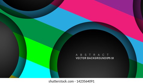 Colorful geometric vector backgrounds that overlap layers on black space circle for text and background designs