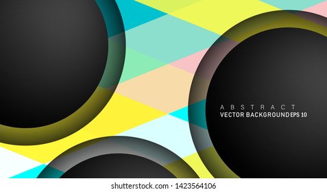 Colorful geometric vector backgrounds that overlap layers on black space circle for text and background designs